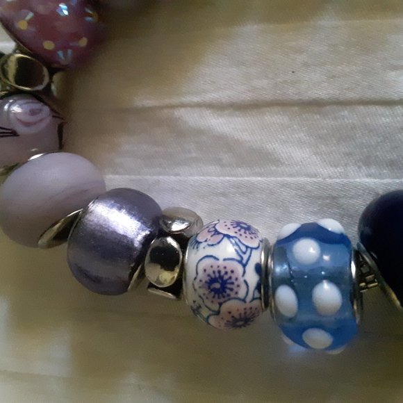 Glass Blue Purple Slider Bead Bracelet - Picture 6 of 9